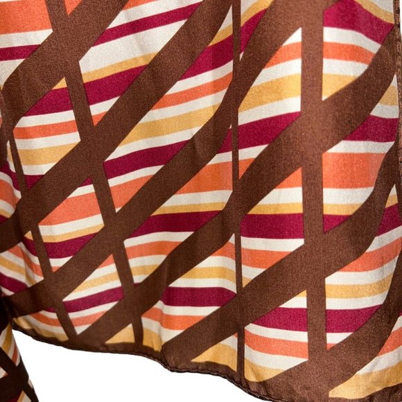Vintage Silk Hand Rolled Sewn brown orange red stripes scarf - Picture 4 of 4